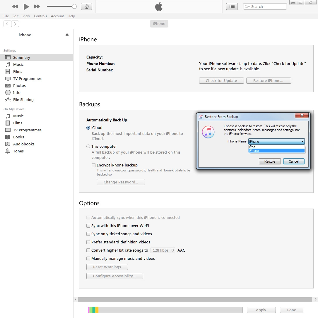 Click the required backup.