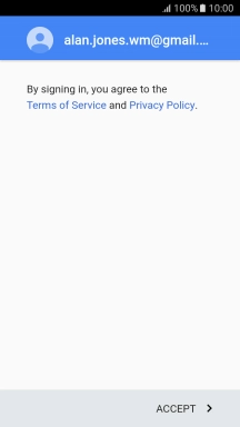 Press ACCEPT and follow the instructions on the screen to select settings for your Google account.