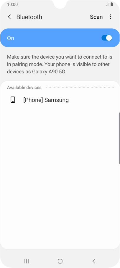 Press the required Bluetooth device and follow the instructions on the screen to pair the device with your phone.