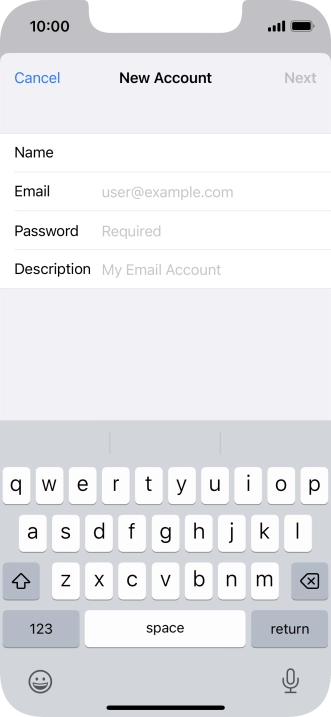 Press Email and key in your email address.
