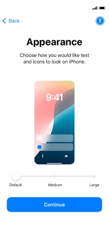 Select the required text and icon size on your phone and press Continue.