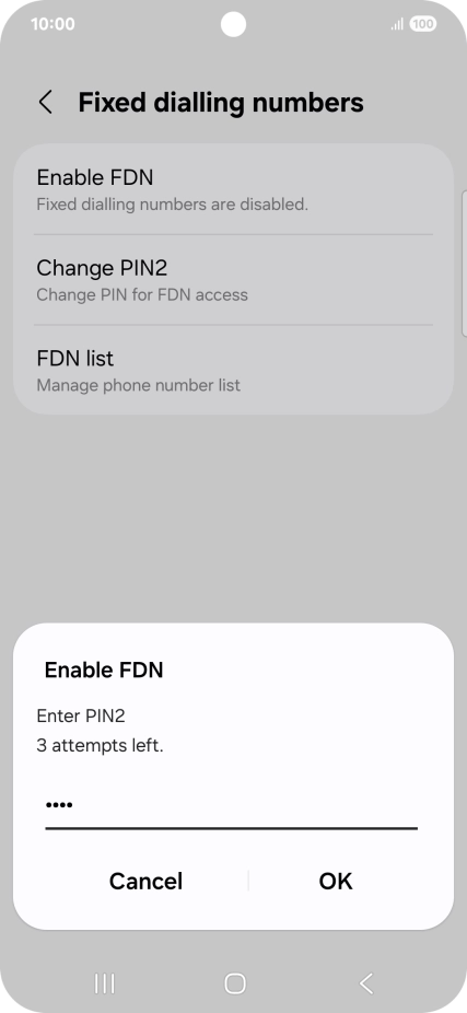 Key in your PIN2 and press OK.