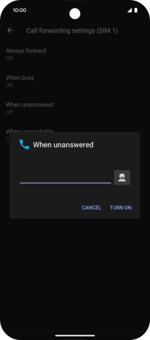 Key in (prefix) 5 (your phone number) and press TURN ON.