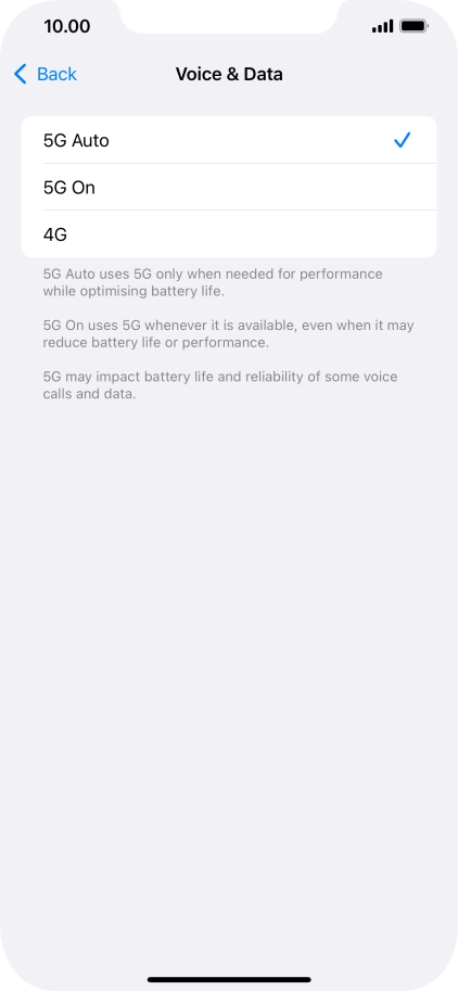 To turn on automatic switch between 5G and 4G, press 5G Auto.