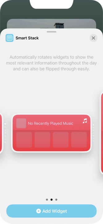 Slide your finger right or left on the screen to select the required widget size.