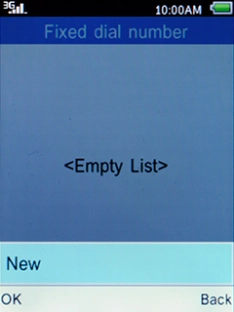 Select New and press the Left selection key.