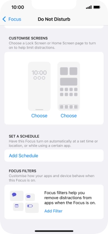 Press Add Schedule and follow the instructions on the screen to select settings for automatic activation of Do Not Disturb. Press Add Schedule and follow the instructions on the screen to select settings for automatic activation of Do Not Disturb.