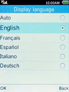 Select the required language and press the Left selection key.