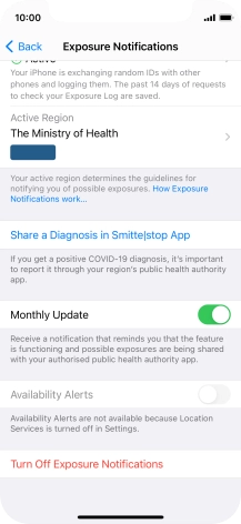 Press Turn Off Exposure Notifications.