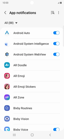 Press the indicators next to the required apps to turn the function on or off.