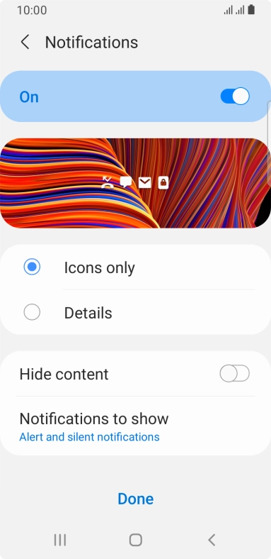 Press the required settings to turn them on or off.