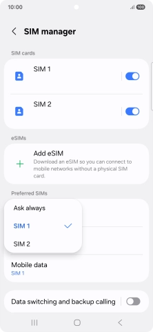 Press the required setting.