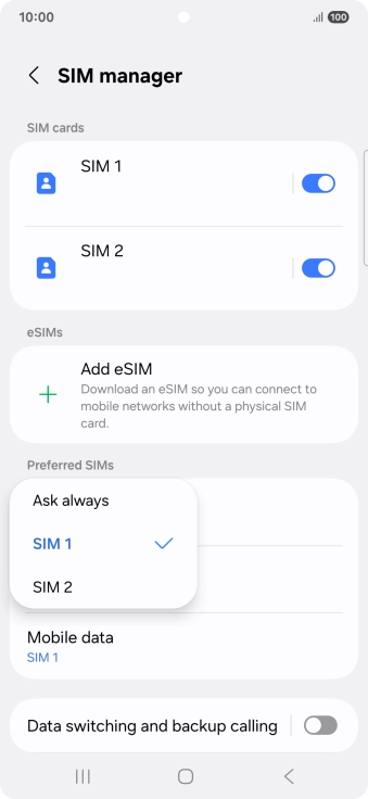Press the required setting.