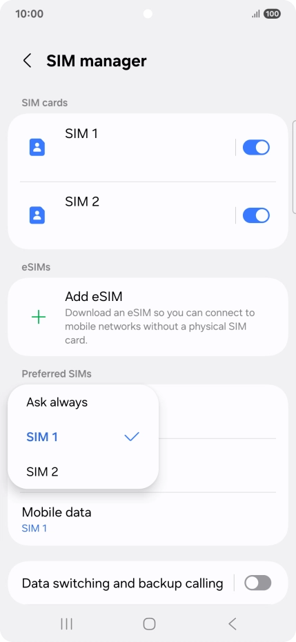 Press the required setting.