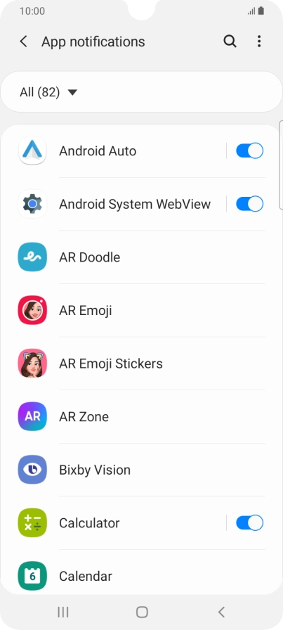Press the indicators next to the required apps to turn the function on or off.