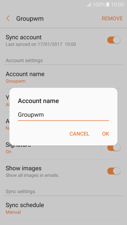 Key in the required name for the email account and press OK.