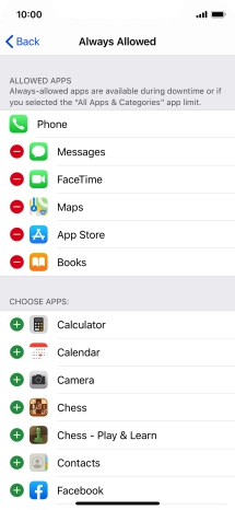 Press the remove icon next to the required app to remove it from the list of allowed apps during Downtime.