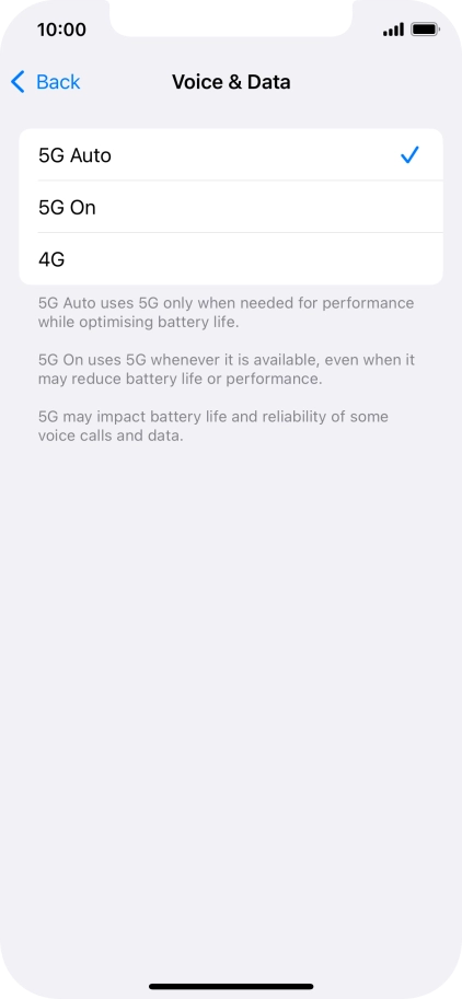 To turn on automatic switch between 5G and 4G, press 5G Auto.