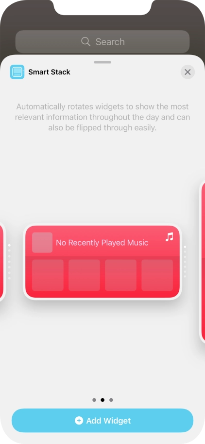 Slide your finger right or left on the screen to select the required widget size.