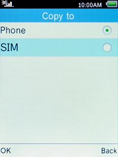 Select SIM and press the Left selection key.