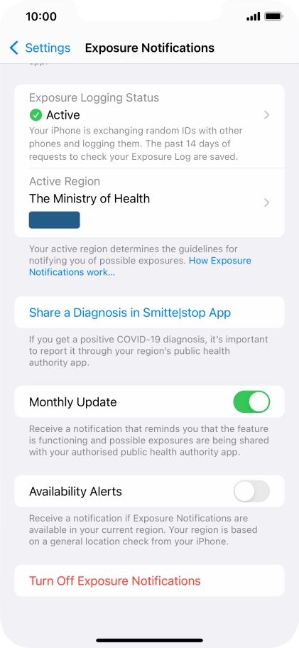 Press Turn Off Exposure Notifications.