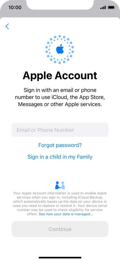 Press Email or Phone Number and key in the username for your Apple ID.