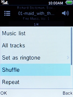 Select Shuffle and press the Left selection key.