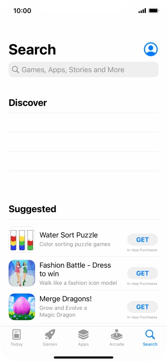 Press the search field and key in the name or subject of the required app.