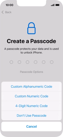 Follow the instructions on the screen to turn on use of phone lock code or press Don't Use Passcode.
