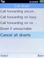 Select Cancel all diverts and press the Left selection key.