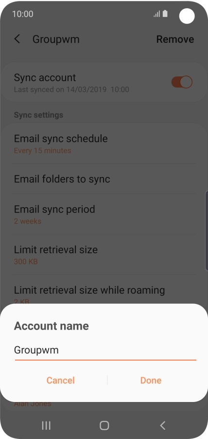 Key in the required name for the email account and press Done.