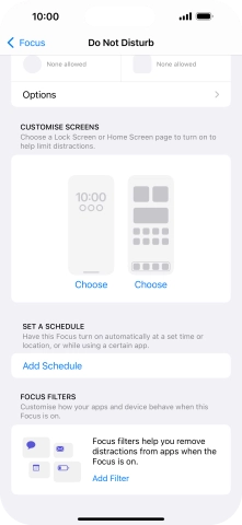 Press Add Schedule and follow the instructions on the screen to select settings for automatic activation of Do Not Disturb.