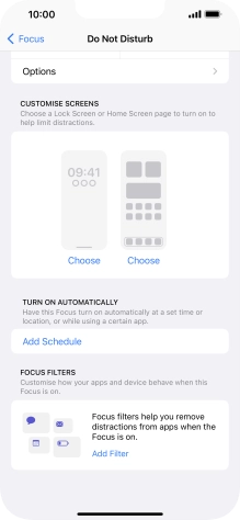 Press Add Schedule and follow the instructions on the screen to select settings for automatic activation of Do Not Disturb.