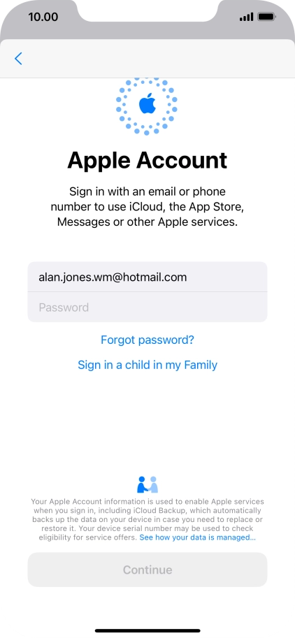 Press Password and key in the password for your Apple ID.