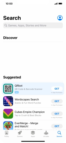 Press the search field and key in the name or subject of the required app.