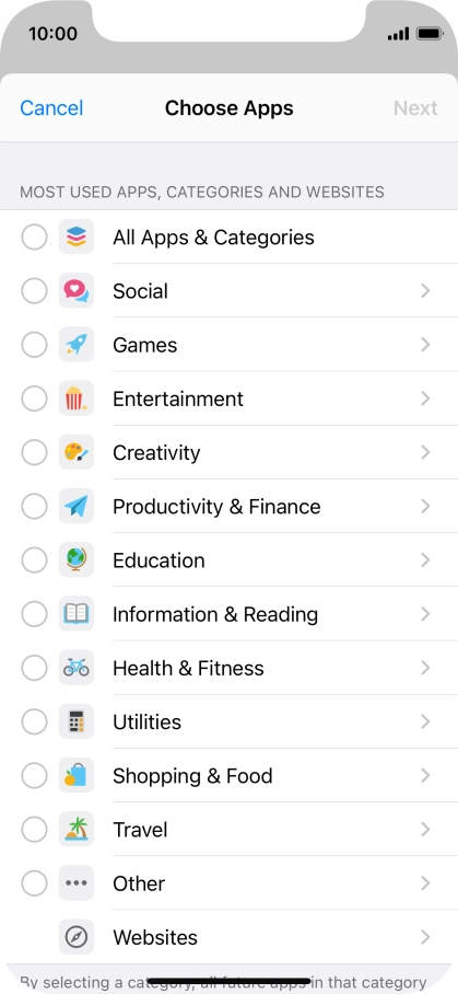 Press the required categories.
