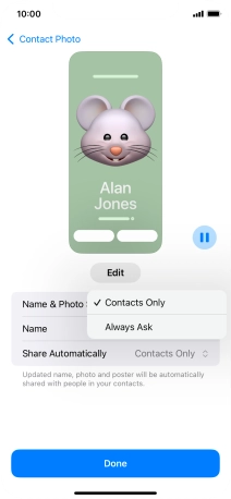 Press the required setting.