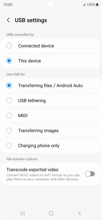 Press Transferring files / Android Auto. Press Transferring files / Android Auto.