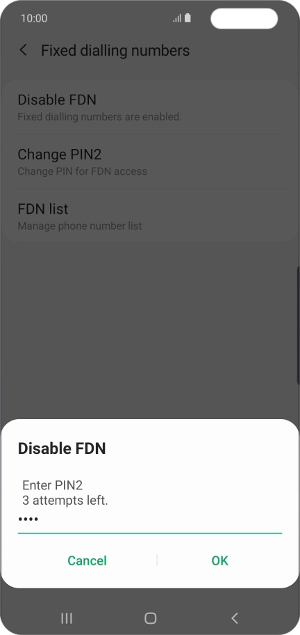 Key in your PIN2 and press OK.