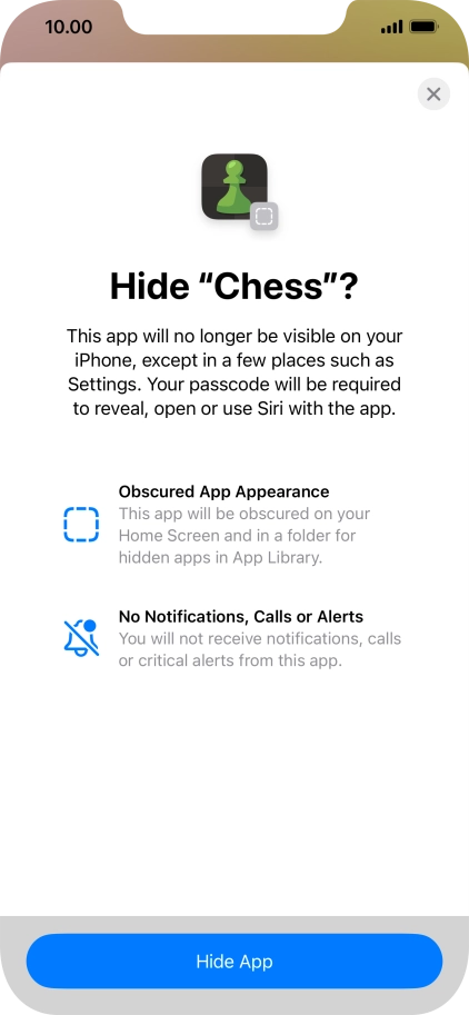 Press Hide App.