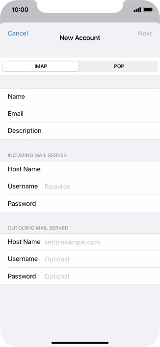 Press Username and key in the username for your email account.