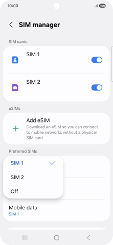 Press the required setting.