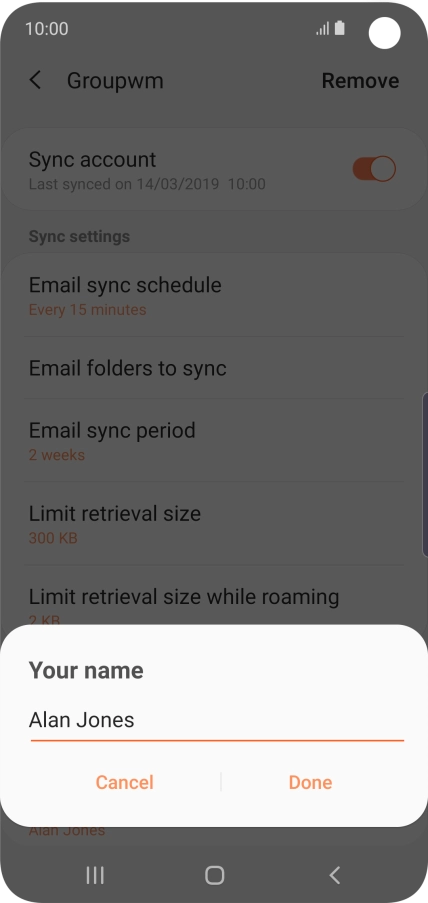 Key in the required sender name and press Done.