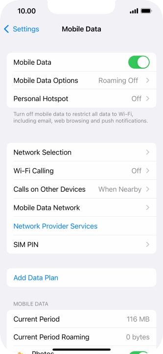 Press Mobile Data Options.