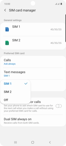 Press the required setting.
