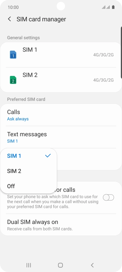 Press the required setting.