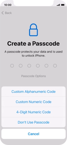 Follow the instructions on the screen to turn on use of phone lock code or press Don't Use Passcode.