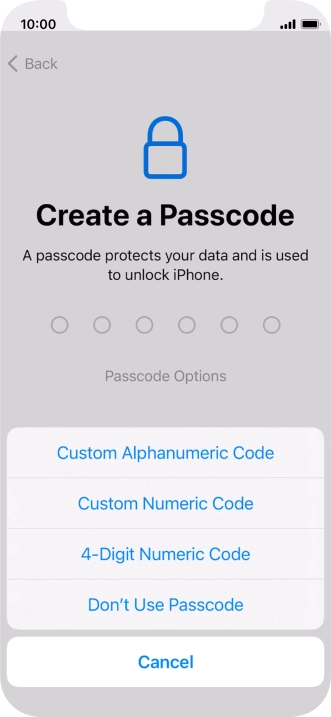 Follow the instructions on the screen to turn on use of phone lock code or press Don't Use Passcode.
