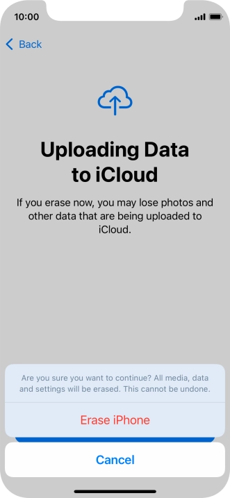 Key in the password for your Apple ID and press Erase iPhone. Wait a moment while the factory default settings are restored. Follow the instructions on the screen to set up your phone and prepare it for use.