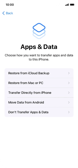 You can restore content from an iCloud backup when your phone is activated for the first time and after a factory reset. When this screen is displayed, your phone is ready to restore content from an iCloud backup.
